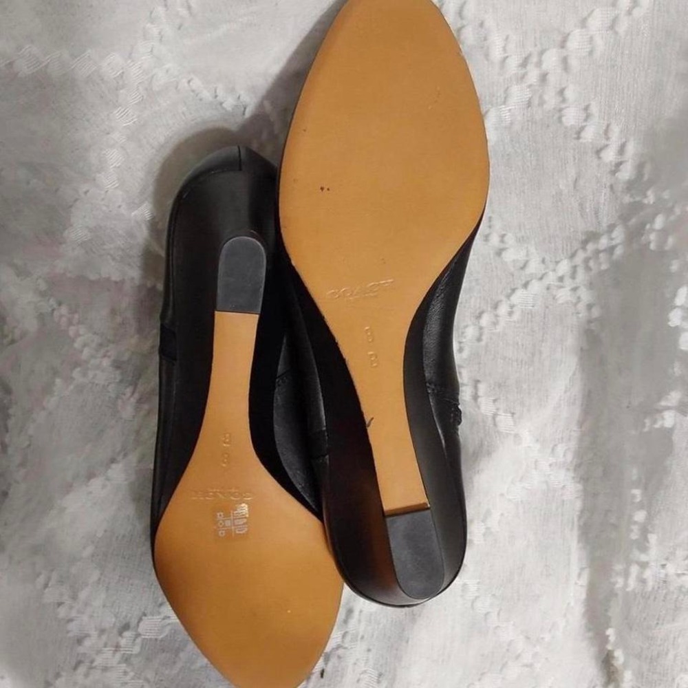 Coach Black Leather Wedge Ankle Boots Side Zip Almond Toe Womens Size 8 - Picture 4 of 7